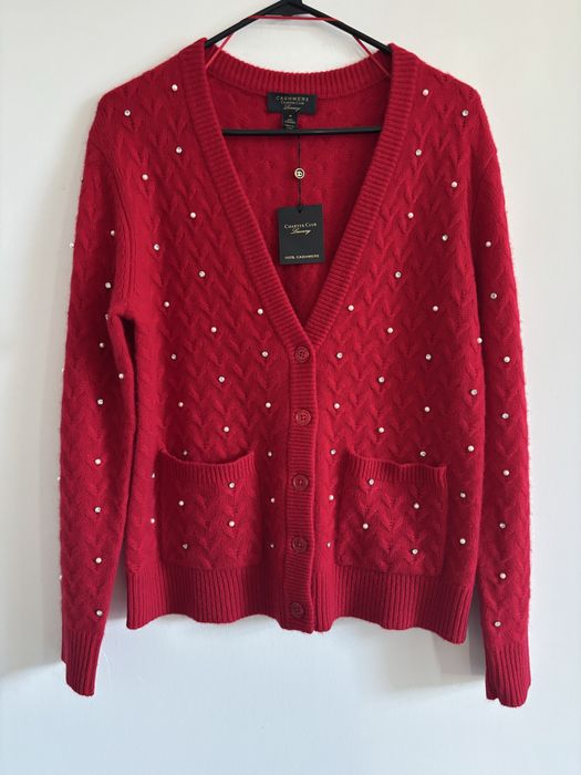 Sweter kardigan 100% kaszmir naturalny dwuwarstwowy 2-ply rozmiar S