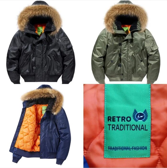 Куртка бомбер Аляска "Retro Traditional" з капюшоном і натуральним хутром