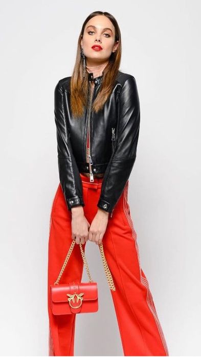 Casaco Pinko, novo, metade pele, metade tecido técnico