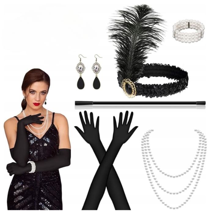 Akcesoria damskie styl RETRO GATSBY Perły przebranie lata 20 8 el