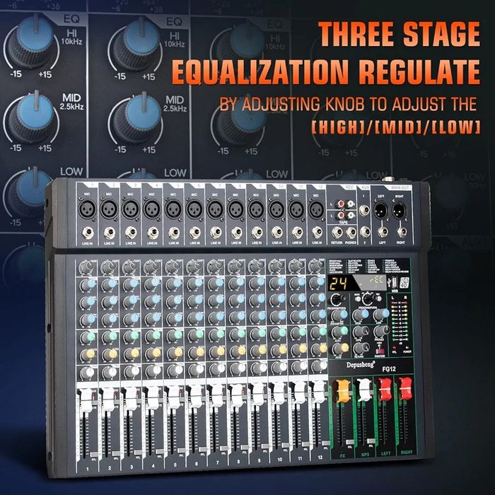 Mesa de Som Profissional FG12 - Mixer DJ 12 Canais com USB, Bluetooth