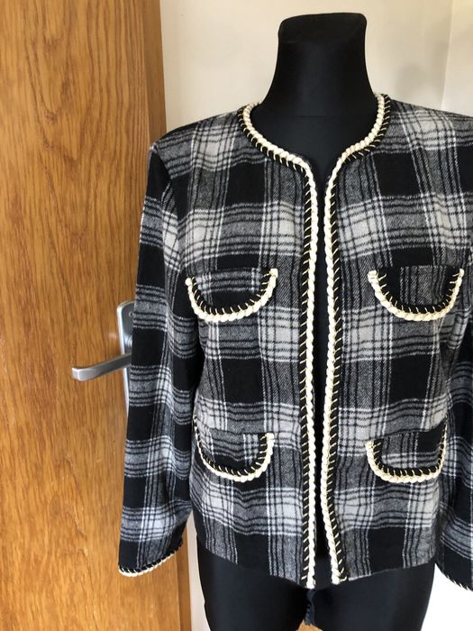 Mod Style 40 L żakiet marynarka kratka szary obszycia złote