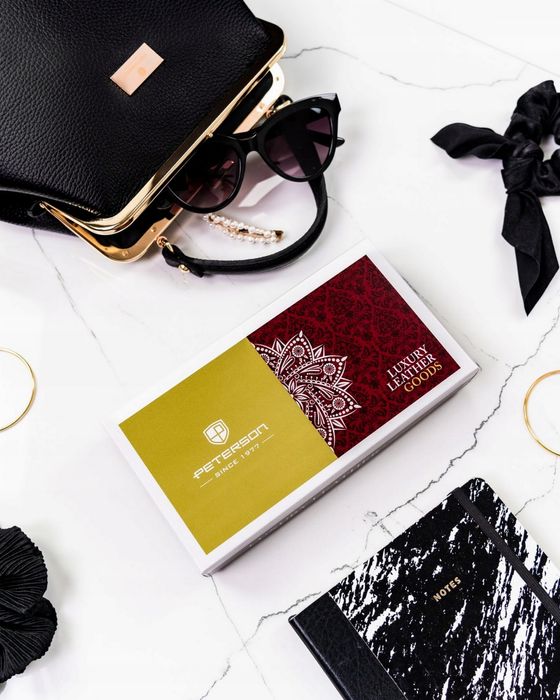 PETERSON portfel damski skórzany elegancki lakierowany P193 czerwony