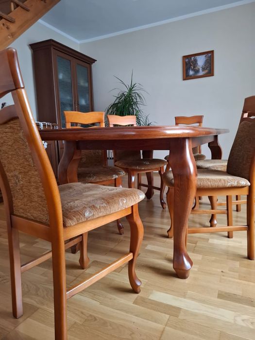 Stół solidny drewniany rozkładany + 6 krzeseł