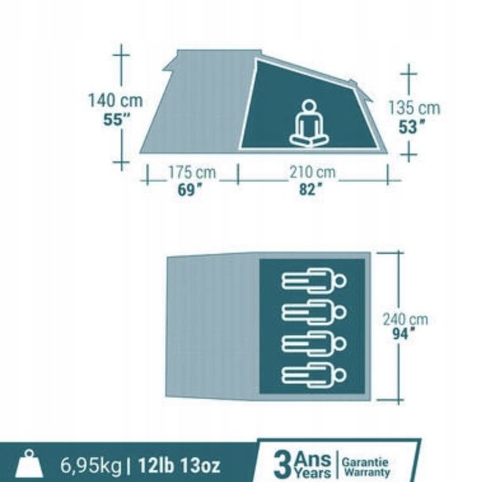 Namiot 4 Osobowy Wodoodporny Duży Kempingowy Turystyczny