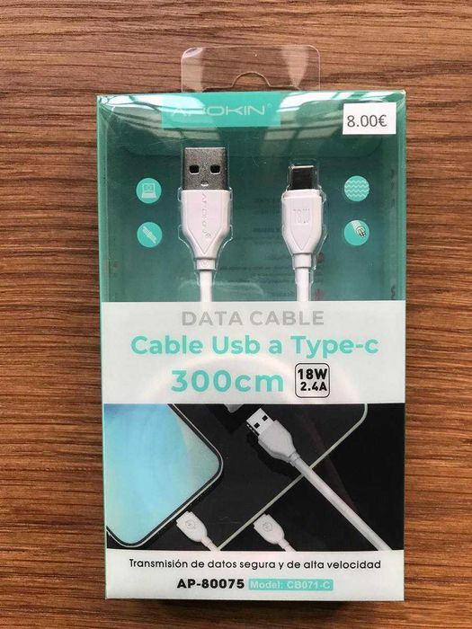 Cabo carregador USB-C (Type-C) com 3 METROS - Novo