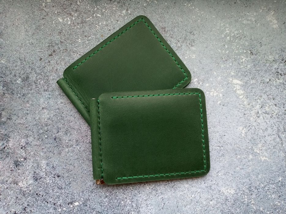 Шкіряний зажим затискач з монетницею прижим для купюр гаманець кошелек