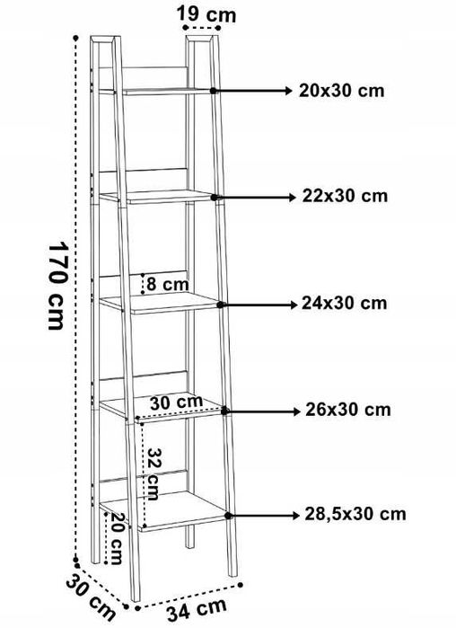 Regał Półka Słupek Loftowy Wąski na Książki Dekoracje Rustykalny 170cm