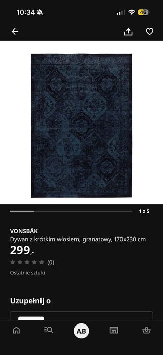 Dywan granatowy ikea vonsbak 170x230