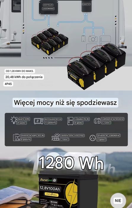 Akumulator lifepo4 100ah bank energi kamper BMS 100A 300ah