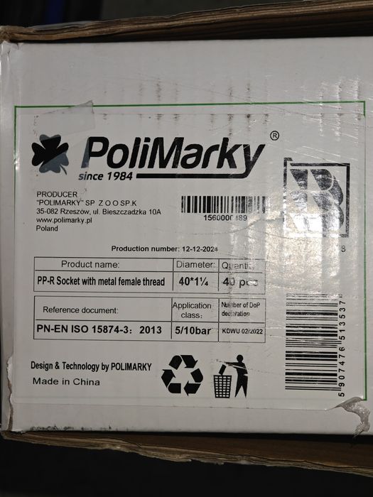 Przejście, mufa, złączka PP 40 mm na 5/4 GW - 40 SZT