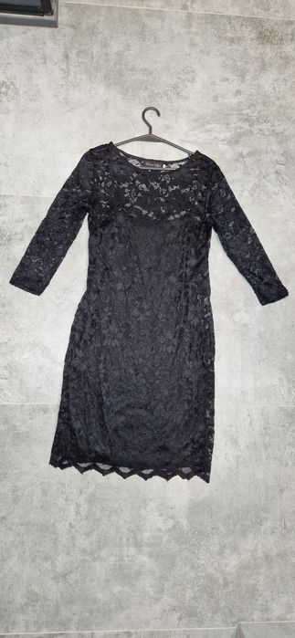 Sukienka r.L/XL koronkowa damska czarna rękaw 3/4
