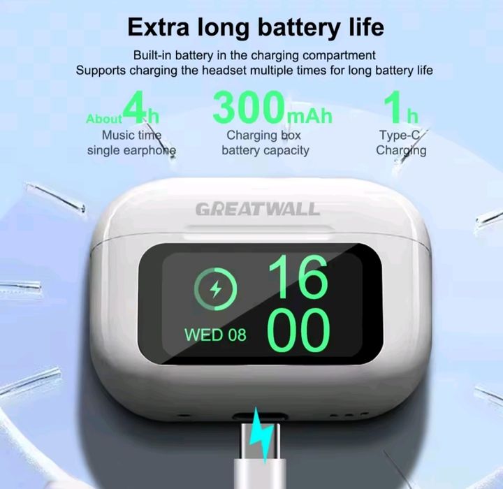 Навушники бездротові стерео Bluetooth5.3 вакуумні, кольоровий дисплей