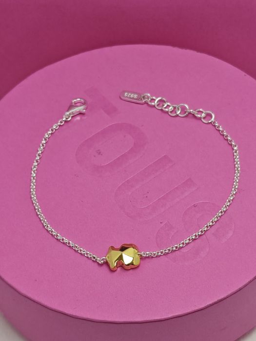 Bransoletka z misiem srebro i żółte srebro vermeil 925