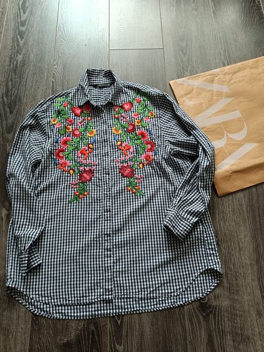 Zara koszula z haftem kwiaty viral r. M