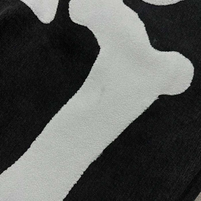 Spodnie Jeansy Skeleton Custom Hand Made Denim Pants Y2K Trendy Swag