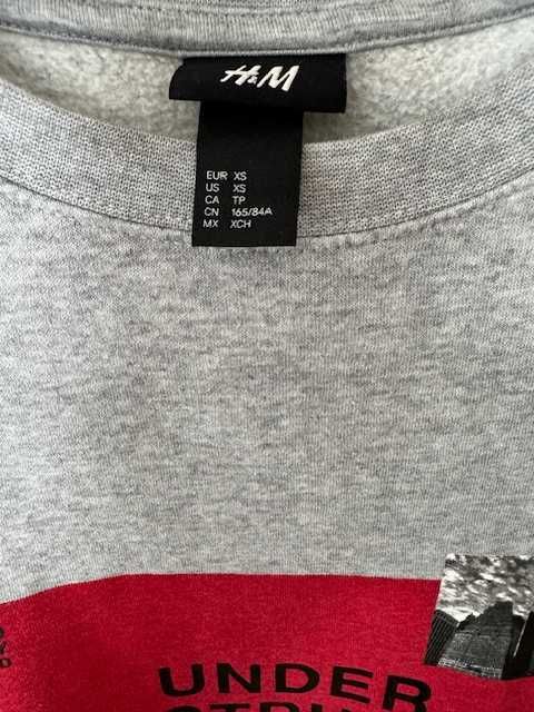 Bluza męska H&M z nadrukiem z przodu XS szara casual