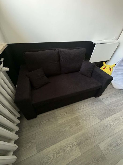 Sofa dwuosobowa, rozkładana, czarna