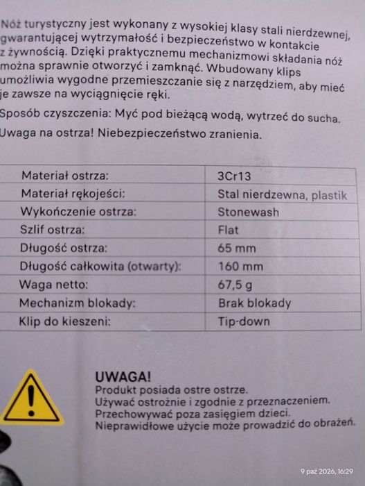 Nóż składany turystyczny stal nierdzewna