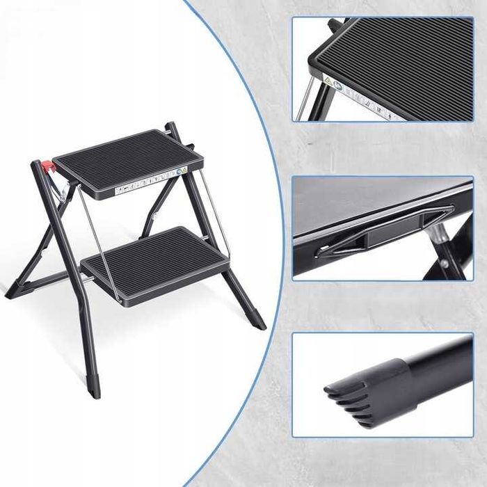 KINGRACK Składana drabina 2-stopniowa z antypoślizgową platformą