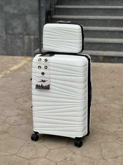 Валіза з розширенням MSB PP010 біла поліпропілен чемодан на колесах