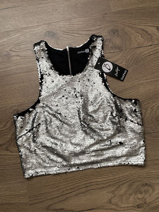 Cekinowy crop top, zamek, sylwester, karnawał