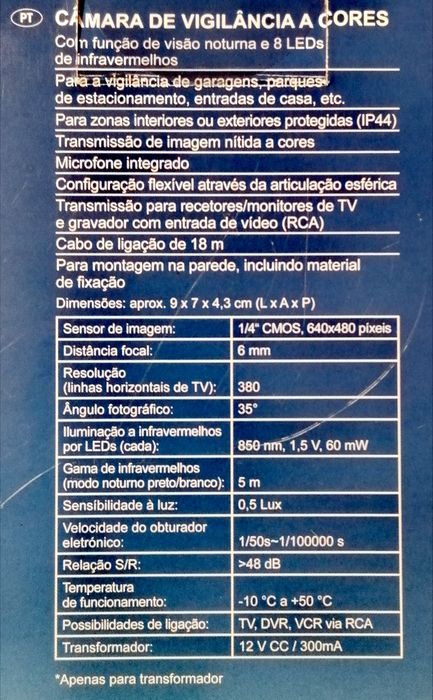 Câmara de vigilância a cores com infravermelhos