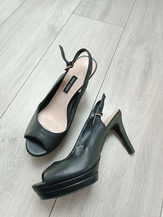 Czarne skórzane buty damskie szpilki sandały na obcasie 36 eleganckie