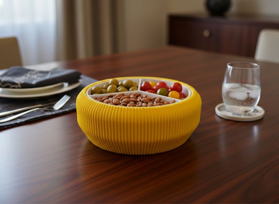 Taça para servir lanches com compartimentos