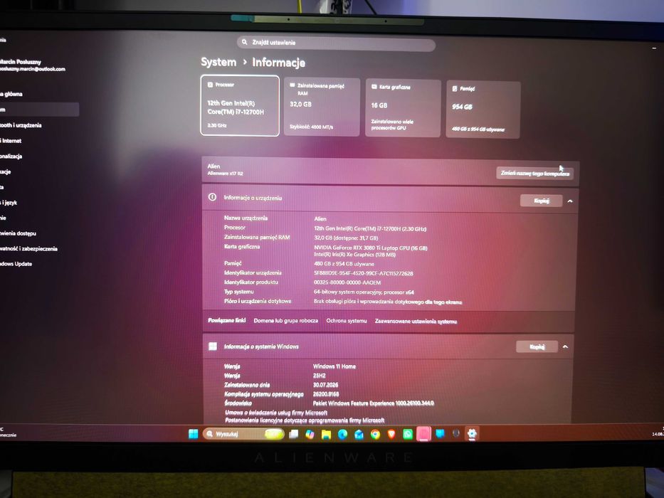 DELL Alienware X17 R2 i7 12700H RTX 3080Ti 32GB NOWY EKRAN MECH RGB Gwarancja
