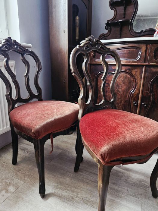 Stylowy zestaw ludwikowski stół+6 krzeseł+ bufet z marmurem