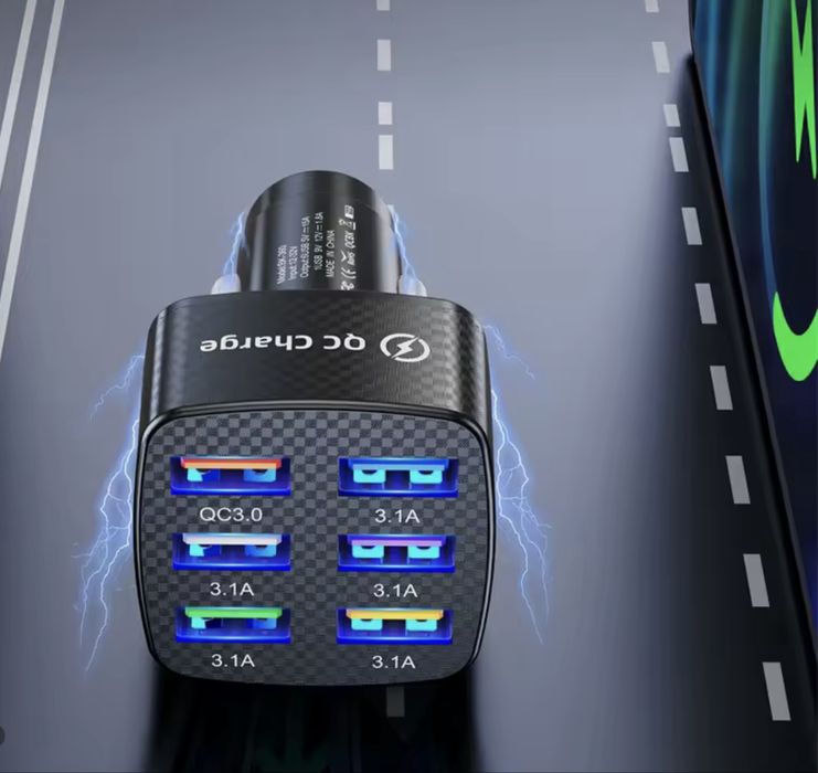 6-портовий автомобільний зарядний пристрій Quick Charge 3.0 15 A USB