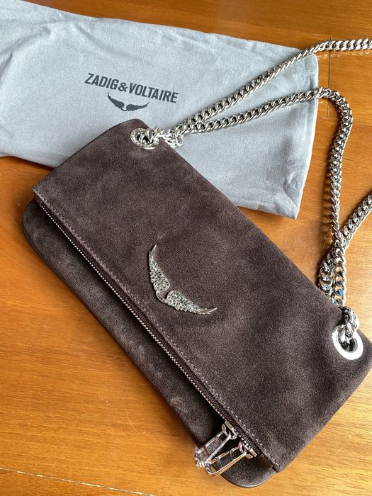 Carteira Mala Zadig & Voltaire Rock ll camurça  castanha escura prata