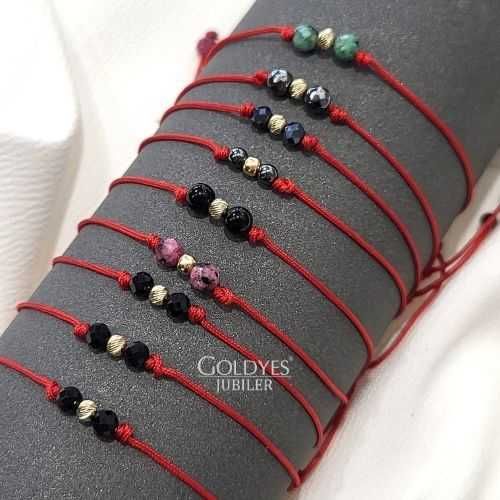 złota bransoletka na szczęście na czerwonym sznurku próba złota 585