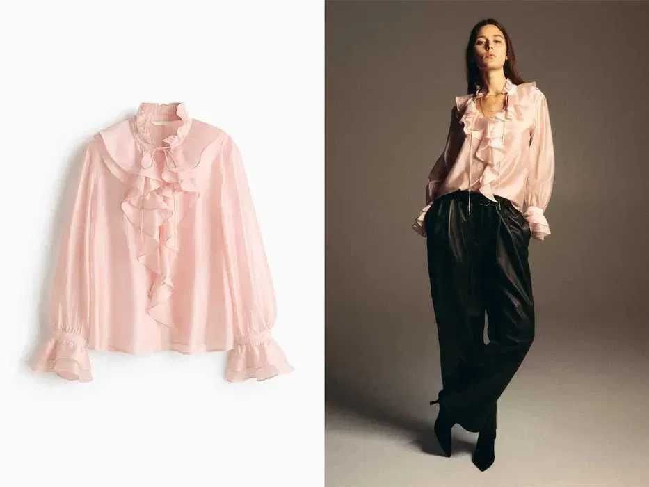 Bluzka koszula L nowa kolekcja Lyocell różowa PROMOCJA falbana