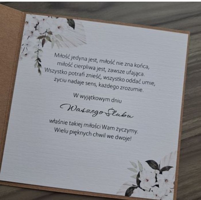 Delikatna personalizowana kartka ślubna, boho