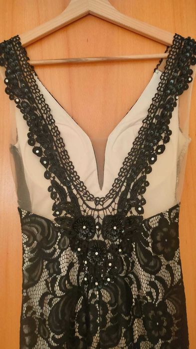Vestido renda bege/preto