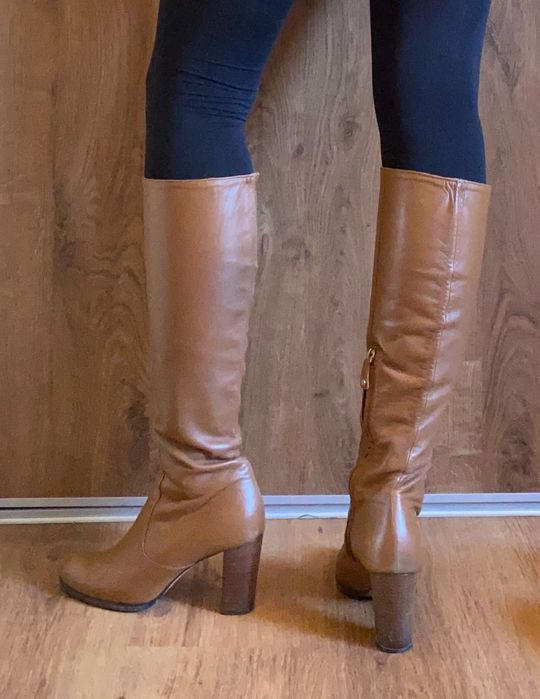 Jasnobrązowe karmelowe wysokie kozaki na wysokim obcasie Ballin 37