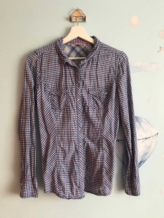 Bluzka koszulowa w kratkę koszula na długi rękaw GUESS rozmiar M