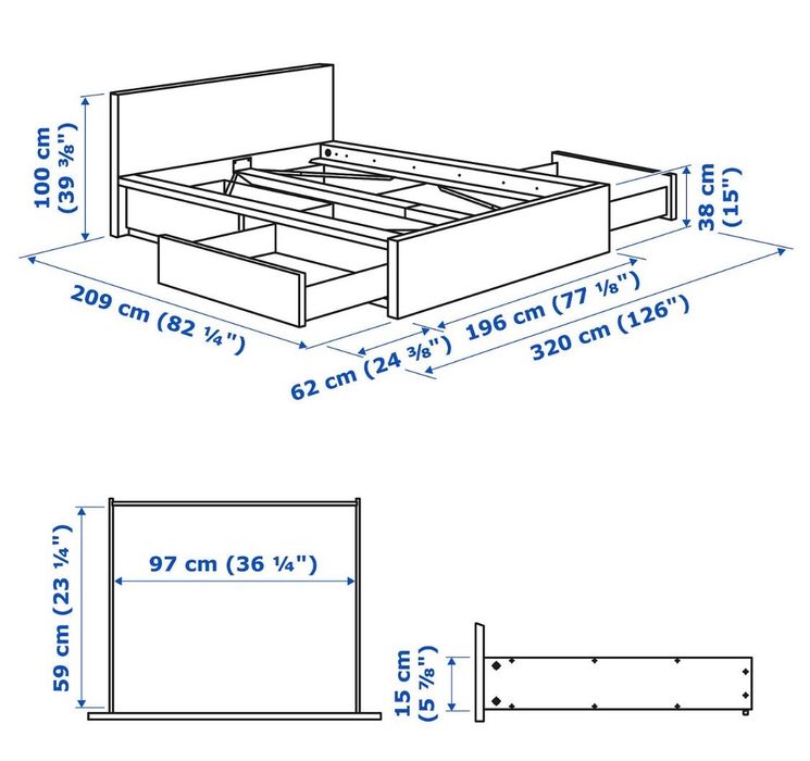 MALM Estrutura cama c/4 gavetões, preto-castanho/ Lindbåden, 180x200 cm