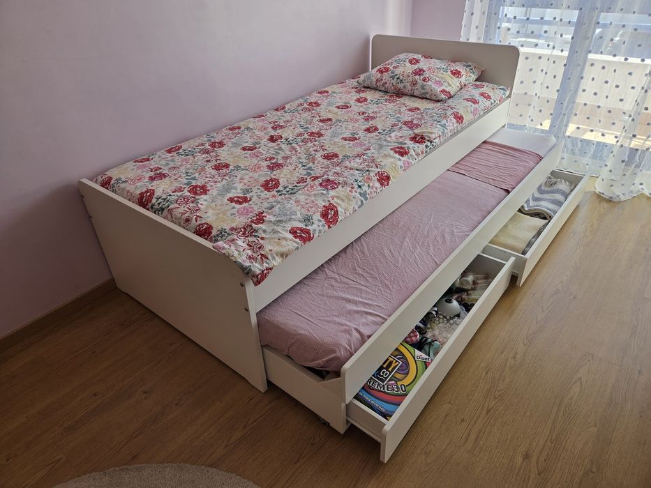 Estrutura cama c/cama branca + gavetas de arrumação + 2 colchões