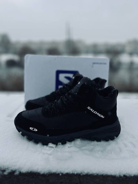 Мужские теплые зимние ботинки саломон черные батинки на меху соломон