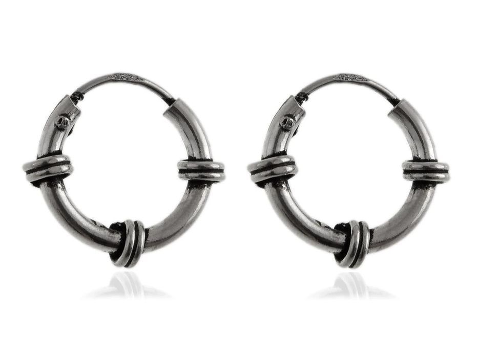 Oksydowane Srebrne Kolczyki Małe Kółka Kółeczka 1Cm Z Ozdobą Kn194