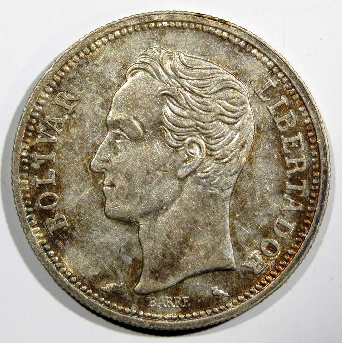 Moeda Venezuela 1 BOLIVAR 1965 / Bela+ PRATA Linda Patine