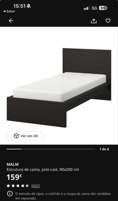 Cama solteiro MALM - Sem colchão