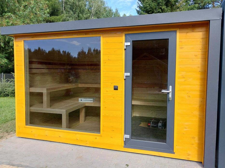Sauna Ogrodowa z dużym Przedsionkiem 4 m x 2,3 m , Harvia Wall 9 kw