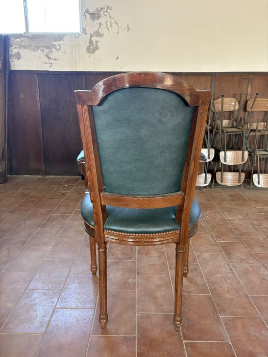 Cadeira Escritório Vintage Tecido Verde e Madeira