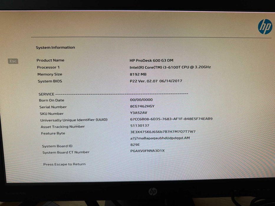 Міні ПК компютер HP ProDesk 600 G3 i3 6100T RAM 8Gb SSD 256GB WI-Fi