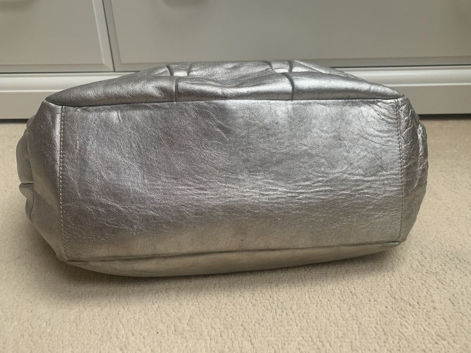 Furla torebka duża skórzana srebrna oryginał