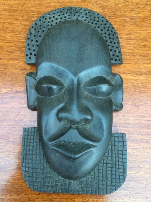 Máscara tribal Africana pau-preto Mocambique Cabinda Ébano Antiga 25cm